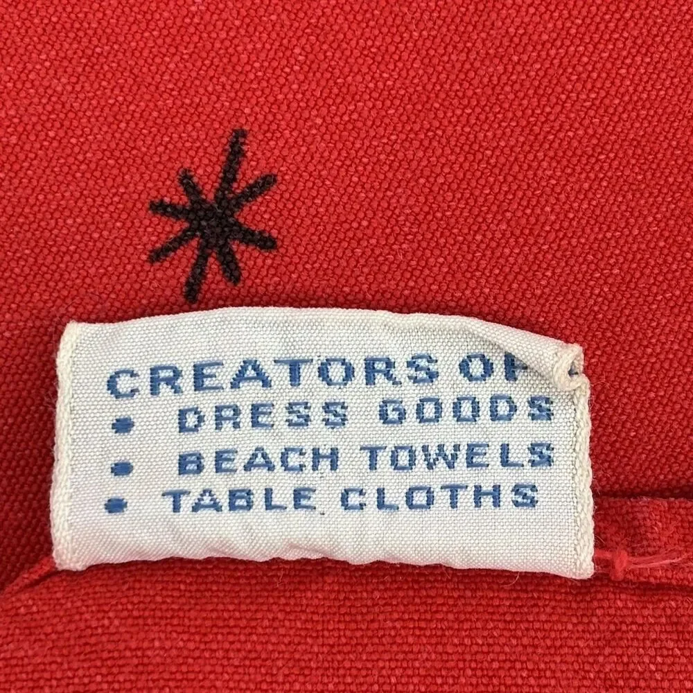 California Hand Prints 50/60s Red Christmas Tablecloth Atomic Reindeer 52x64 MCM